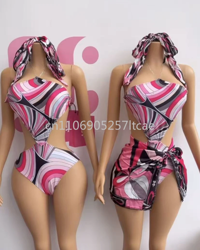 

Женские комплекты бикини с шарфом и надписью, повязка на голову с логотипом, купальники