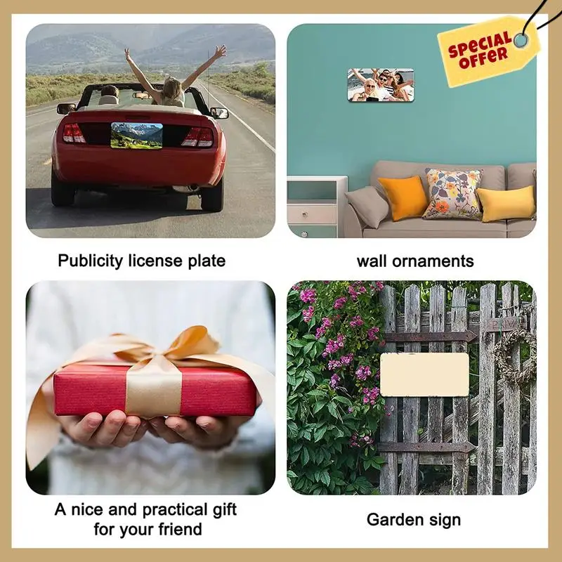 Rendimiento estable-14 piezas en blanco para matrículas de sublimación, espesor de etiqueta de matrículas de sublimación automotriz 0,65 mm Metal Wh