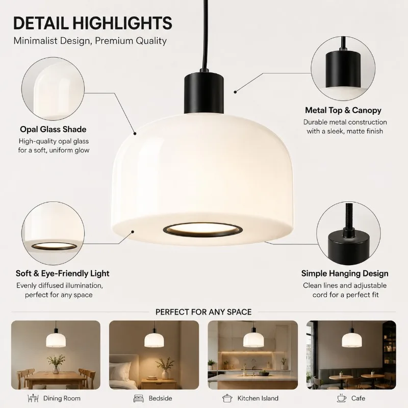 Modern Glass Pendant Light Nordic Minimalist Ceiling Lamp for Dining Room Bedroom Living Room Bar Home Decor Elegant Lighting