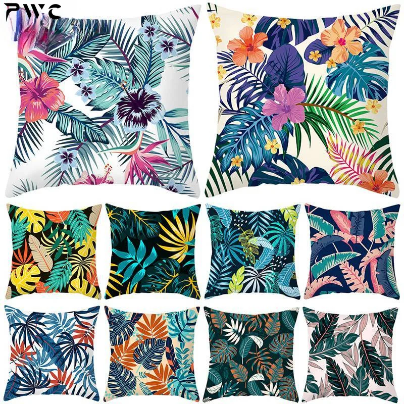 

Tropical Plant Green Leaves Floral Pillowcase Decorative Cushion Covers For Sofa Printed Pillow Chair Car Cushion Home Decor