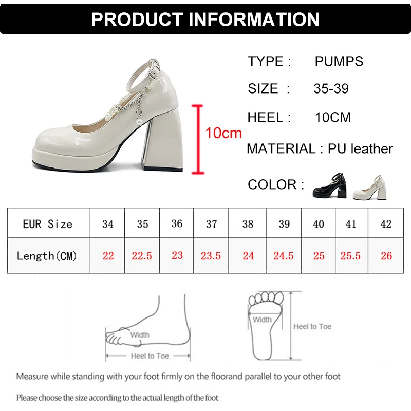 Super High Heels Mary Jane Shoes for Women 2023 Patent Leather Platform Pumps Woman String Bead Ankle Buckle Party Shoes Ladies