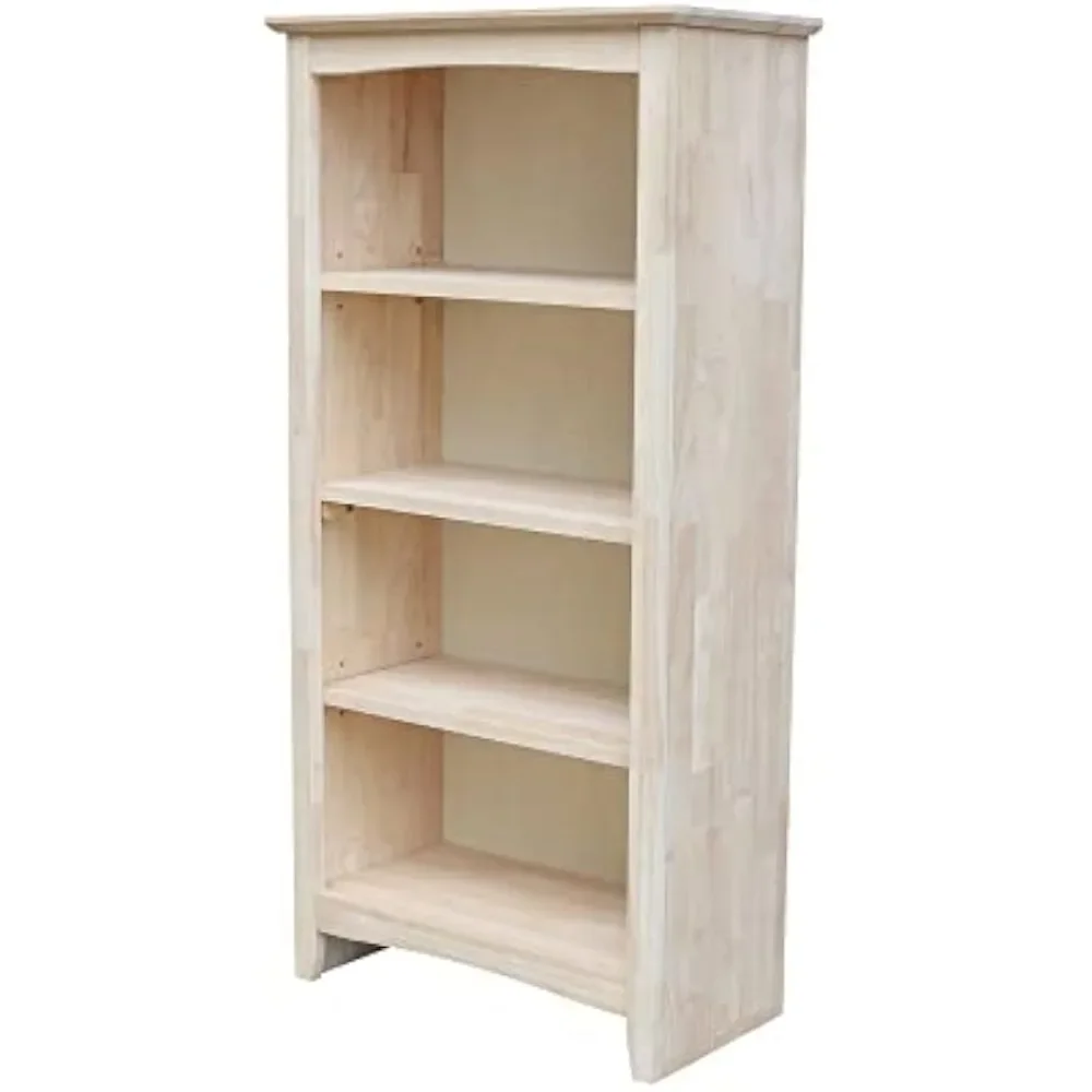 Shaker Bookcase, 48-Inch Height, Durable Solid Wood Construction, 5 Adjustable Shelves, Home Office Furniture - Unfinished