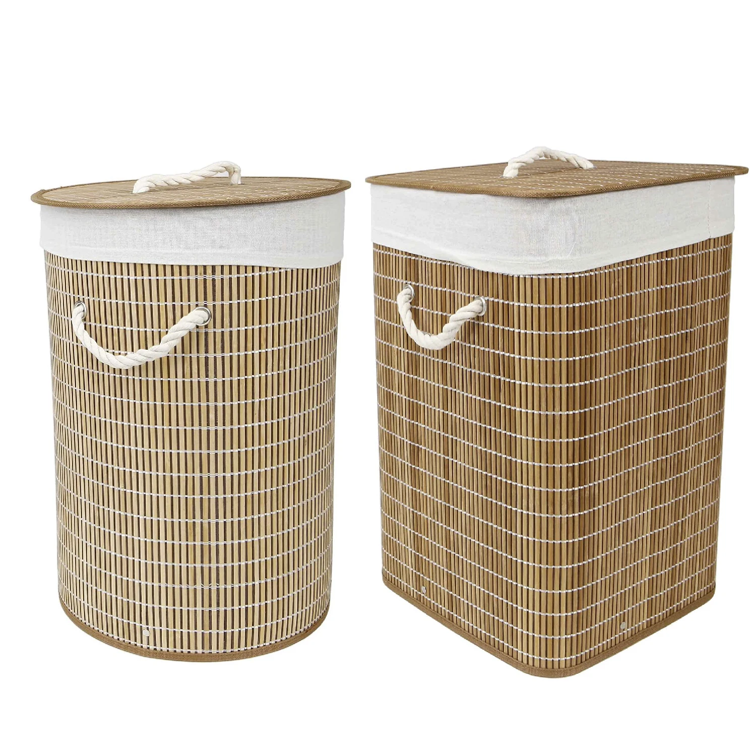 Cesto Ropa Sucia BRINDEK - Madera De Abeto Y Tela Beige, Tapa, Bolsa Extraíble, Plegable, 65L, Ideal Baño O Dormitorio