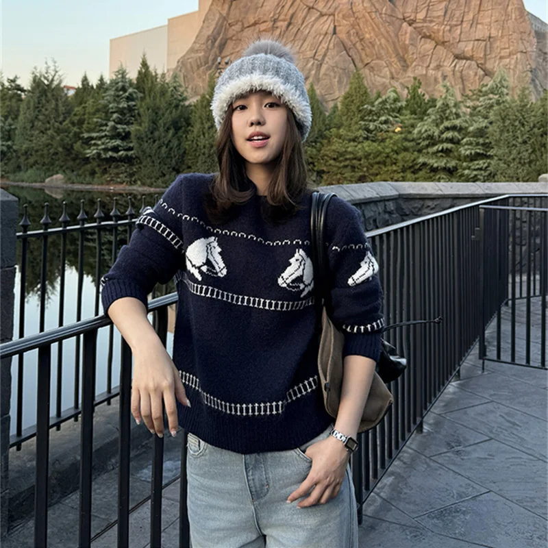 

Non-Balloning Knitted Sweater Base Layer Top Ele Loose Fit Long Sve round Ne Regular Thin Autumn Winter Women's...