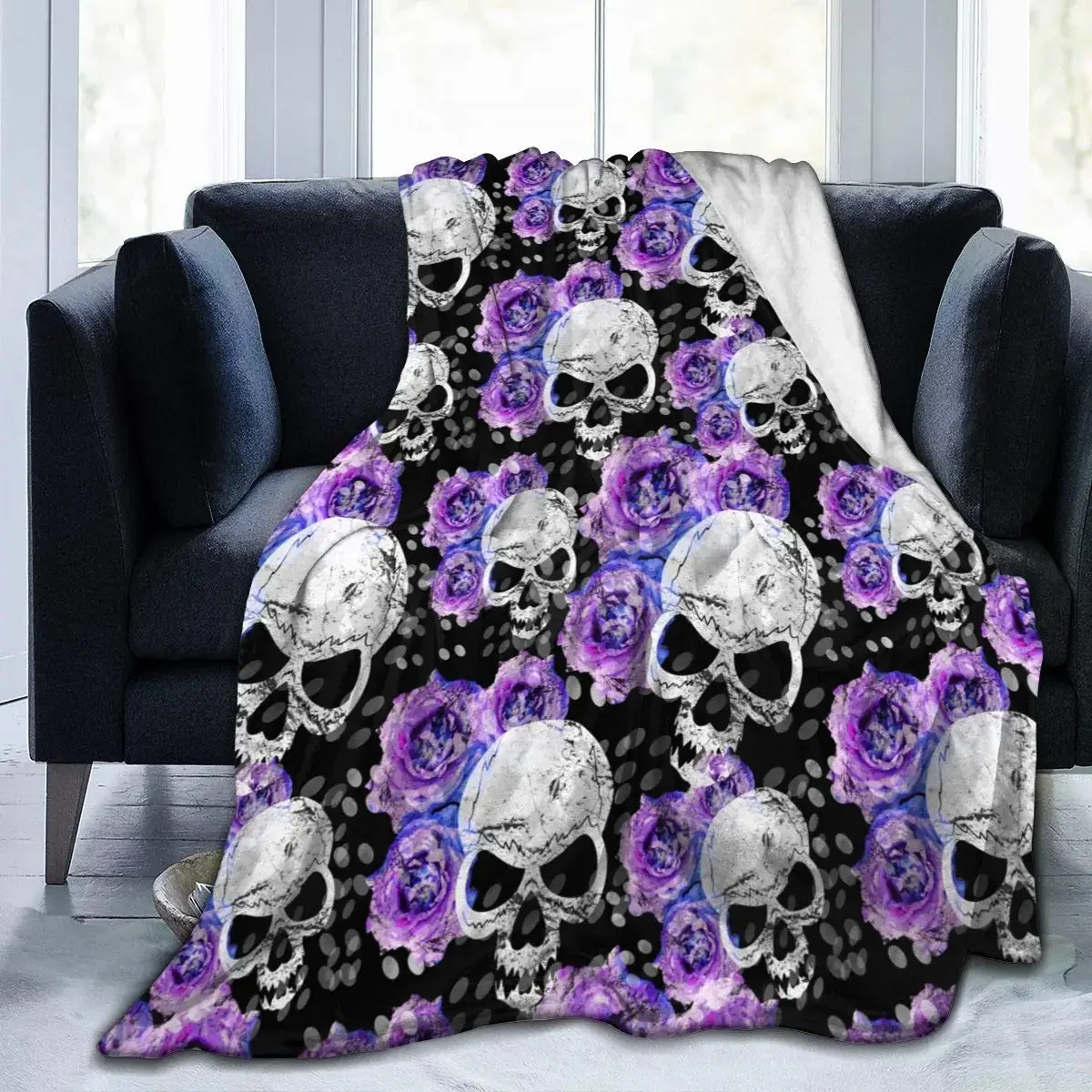 

Flowers Skulls Blanket Throw Smooth Soft Blanket Adult Women Boy Girl Kids Toddler for Sofa Couch Bed Office Travelling Camping