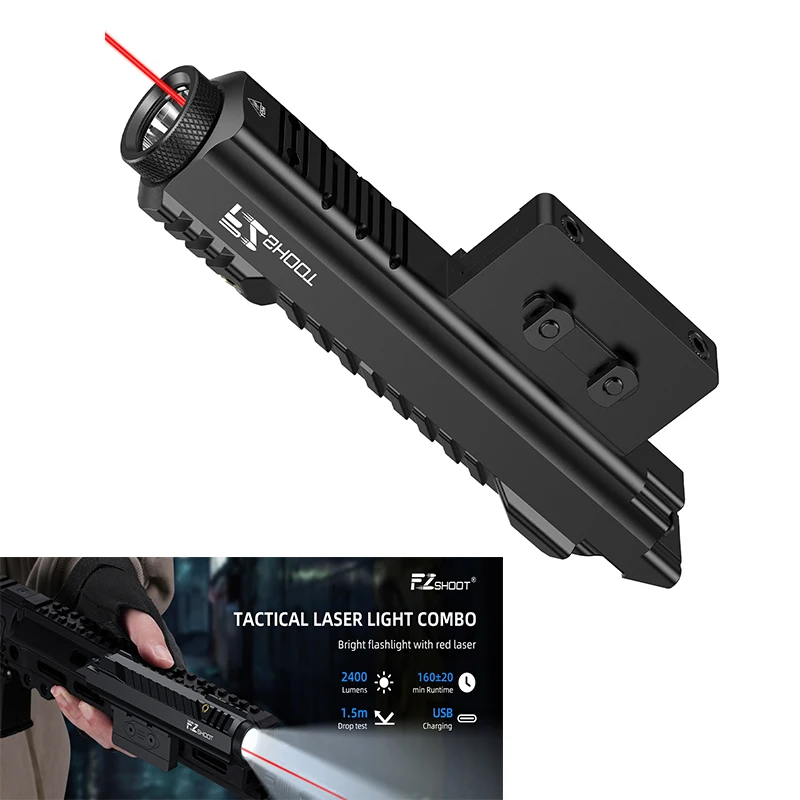 

EZshoot Tactical Flashlight 2400 Lumens Rifle Red Laser LED Light Combo Rechargeable Compatible with Picatinny Rail and M-Rail