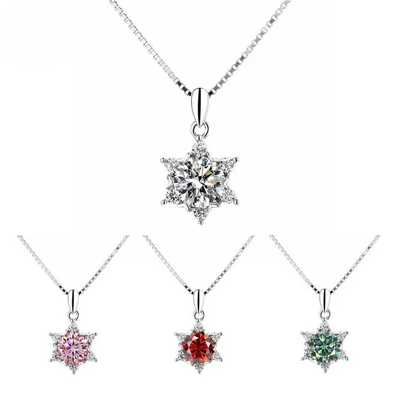 Six Pointed Star Pendant 925 Sterling Silver 1ct D Color Moissanite Pendant Necklace for Women Sparkliang Wedding Party Jewelry