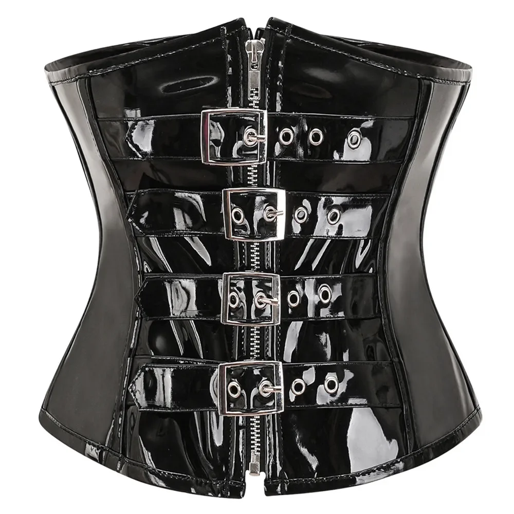 

Red Black PVC Underbust Bustier Plus Size Shiny PU Leather Steampunk Corset Body Shaper Women Sexy Waist Cincher Bustier