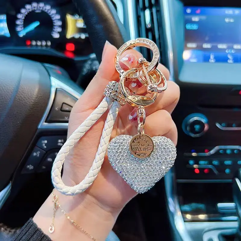 Crystal Car Keychain for Women with Sparkly Rhinestone,Heart Shape Keychains for Girls, Birthday Easter Valentines Day Gifts