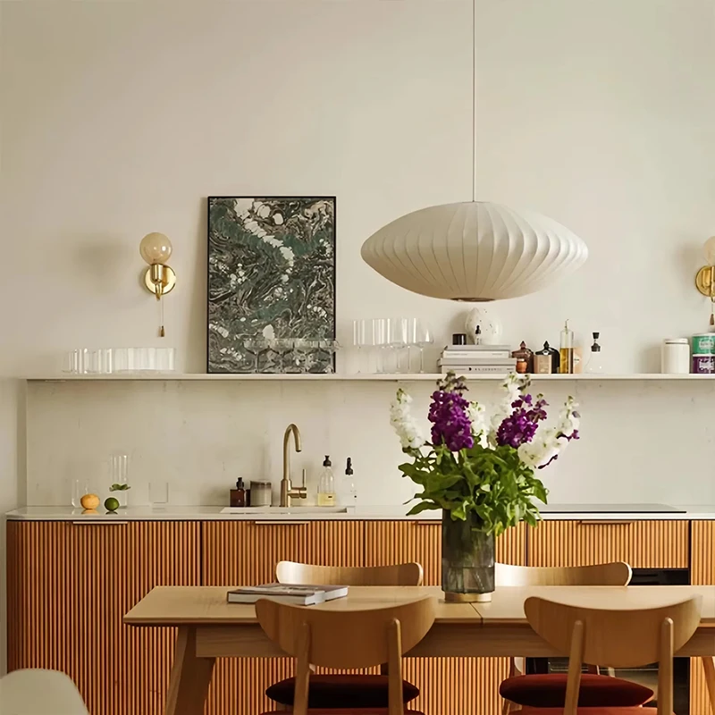 اليابانية قلادة ضوء فقاعة الحرير الأبيض تصميم الحد الأدنى الثريا الملابس نيلسون لوفت فانوس قلادة مصباح #5