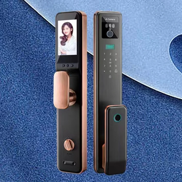 Video intercom remote monitoring keyless Electronic digital 3D face recognition smart door lock handle fingerprint with