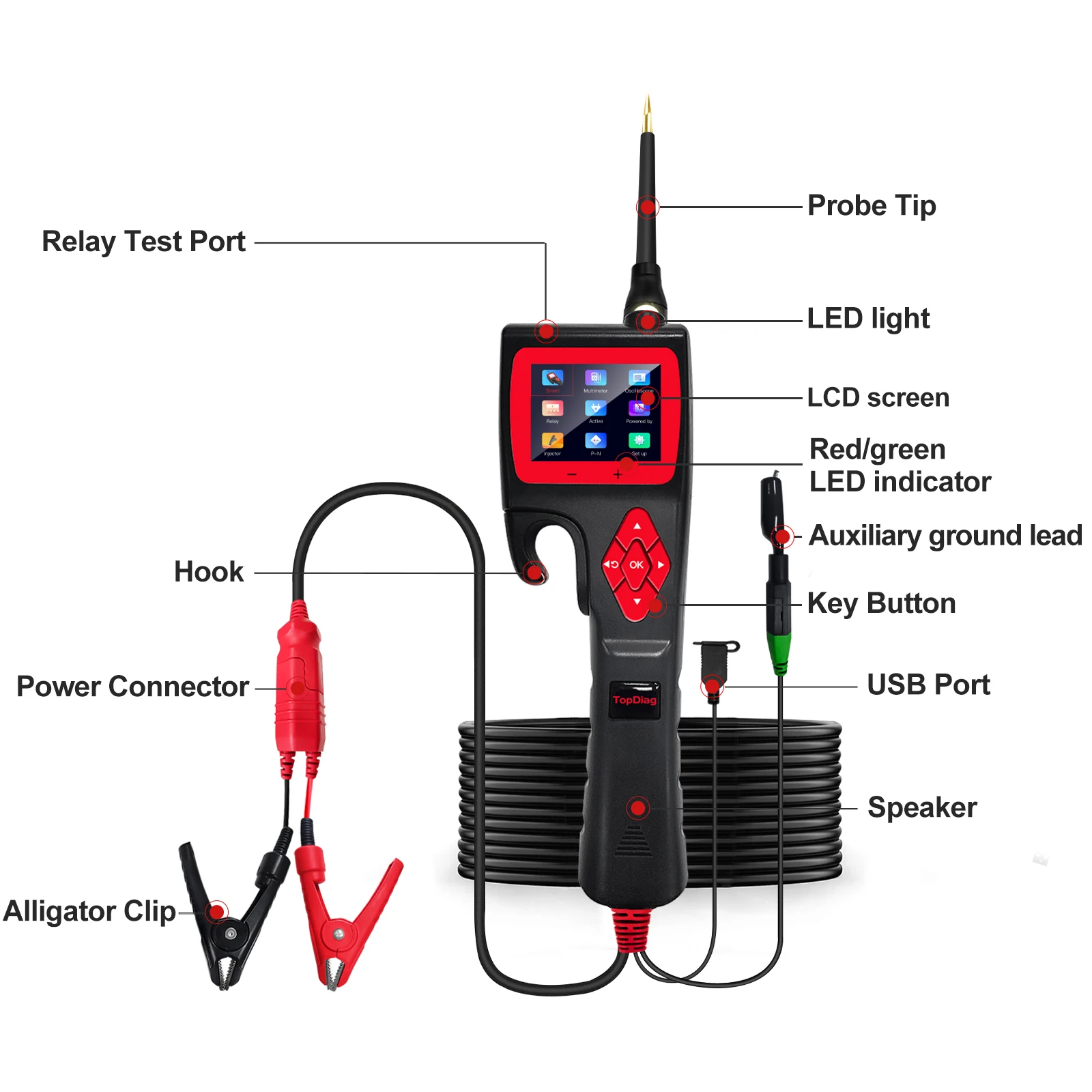 Topdiag P200 Automotive Power Circuit Probe Kit Tester 12V 24V Automotive Battery Injector Electric Tester Car Diagnostic Tool