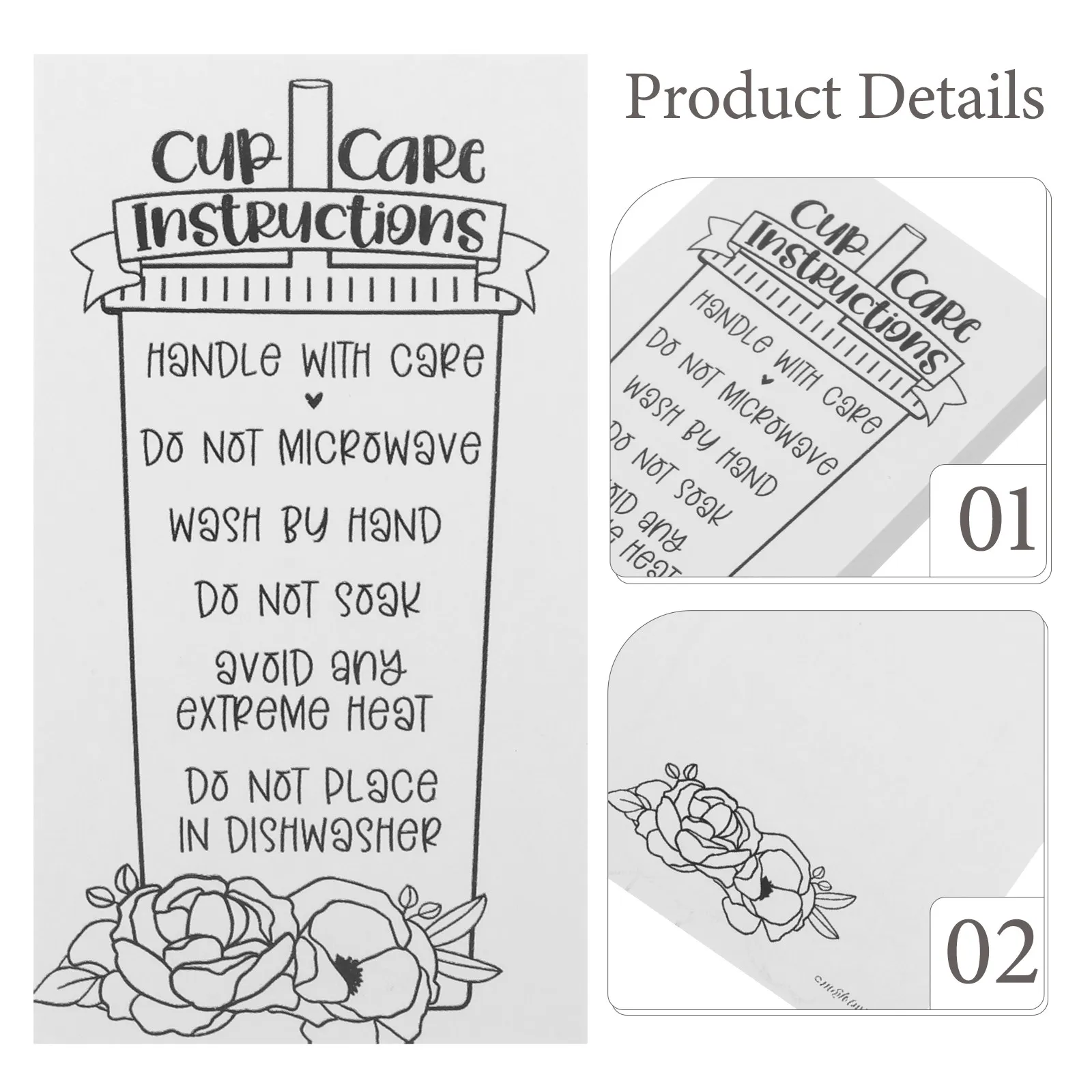 30pcs Tumbler Care Cards Cup Cleaning Guide Small Paper Cards for Glass Mugs Lightweight Easy to Carry Store Conveniently