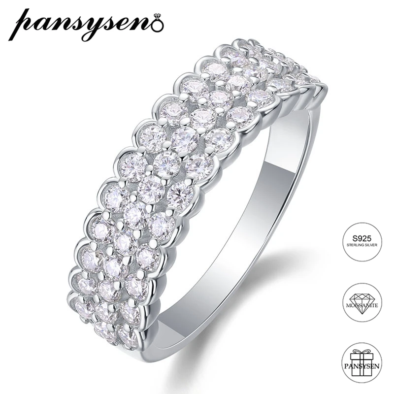 

PANSYSEN 100% 925 Sterling Silver D Color VVS1 3 Rows Real Moissanite Ring Wedding Bands for Women Luxury Fine Jewelry Wholesale