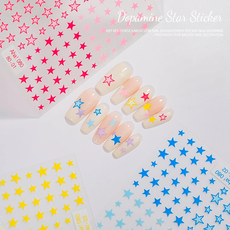 1pcs 3D Blue Pink Heart Star Nail Stickers Simple Starlight Design Adhesive Slider Pentagrams Decals Manicure Accessories