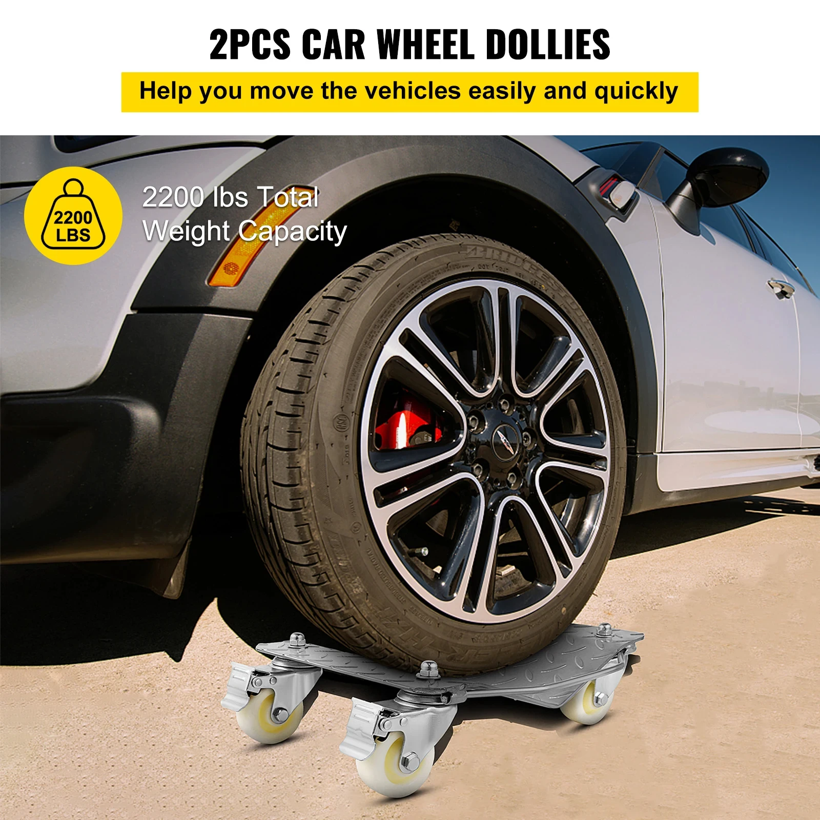 VEVOR 2 Pcs Car Tire Wheel Trolley Dollies Parking Assistant Vehicle Moving Tire Skates with 4 Casters 1100 Lbs Weight Capacity