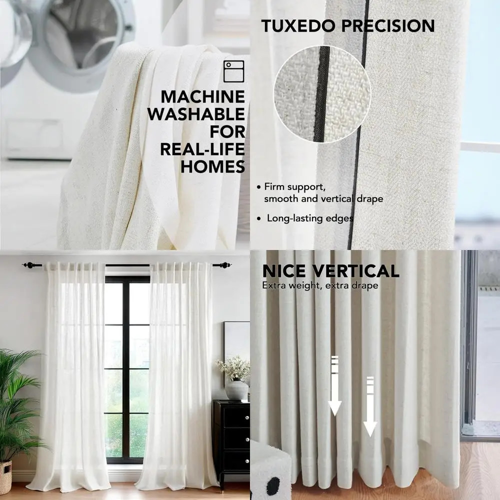 

Прозрачные шторы из смеси хлопка и льна, 2 панели со скрытыми выступами и складками, 50x108 белого цвета, светофильтр для гостиной и спальни