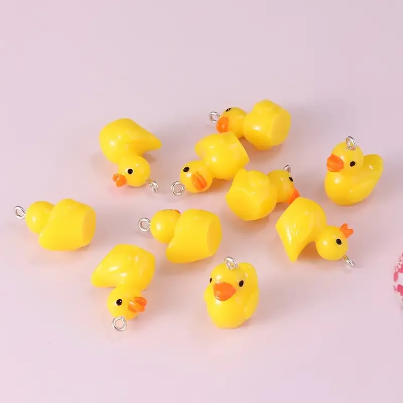 10pcs Small Yellow Duck Resin Pendant For Earring Bracelet Necklace Keychain Crafts