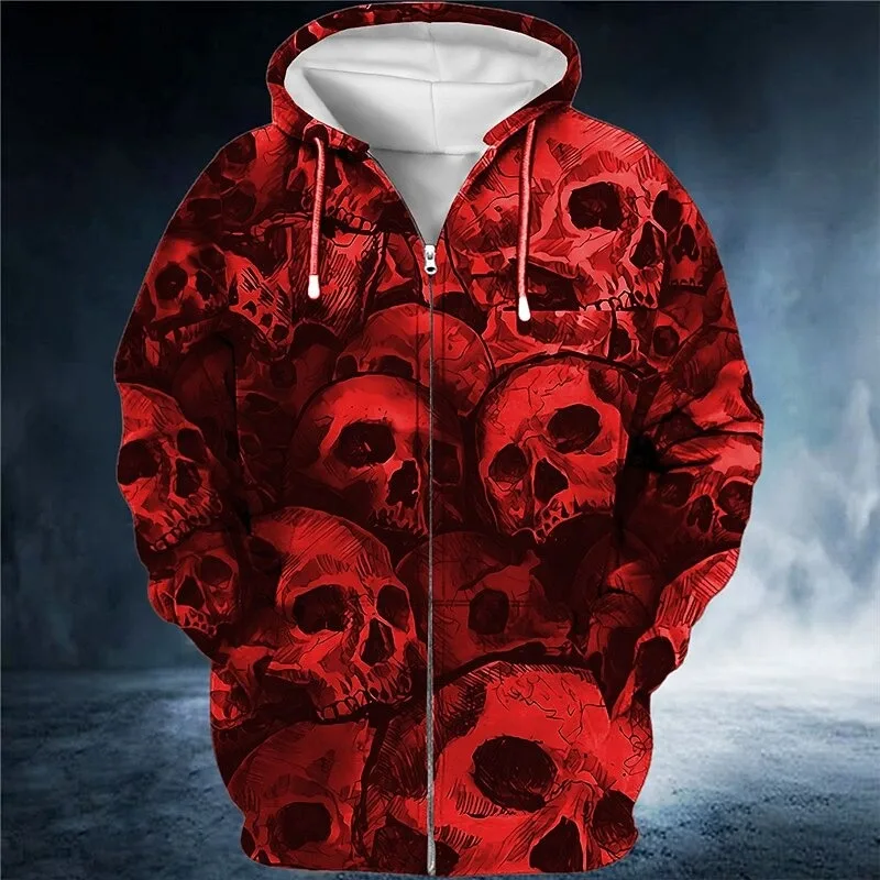 Men's Skull Graphic Prints Hoodie Hoodies Sweatshirt Streetwear Designer Long Sleeve Hooded Sports & Outdoor Daily Sports Red Bl