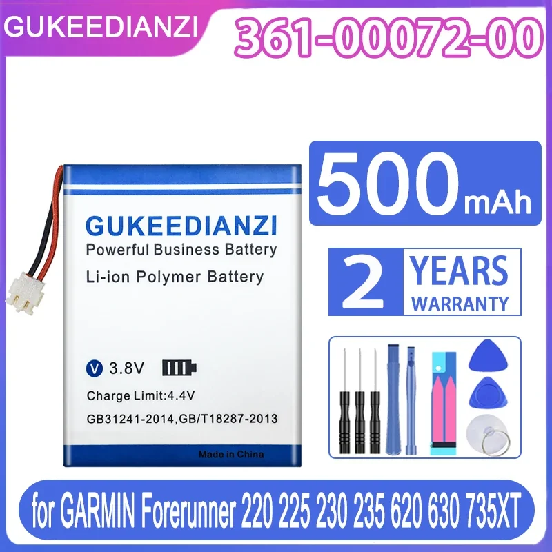 GUKEEDIANZI 500mAh Replacement Battery 361-00072-00 For GARMIN Forerunner 220 225 230 235 620 630 735XT Batteria + Free Tools