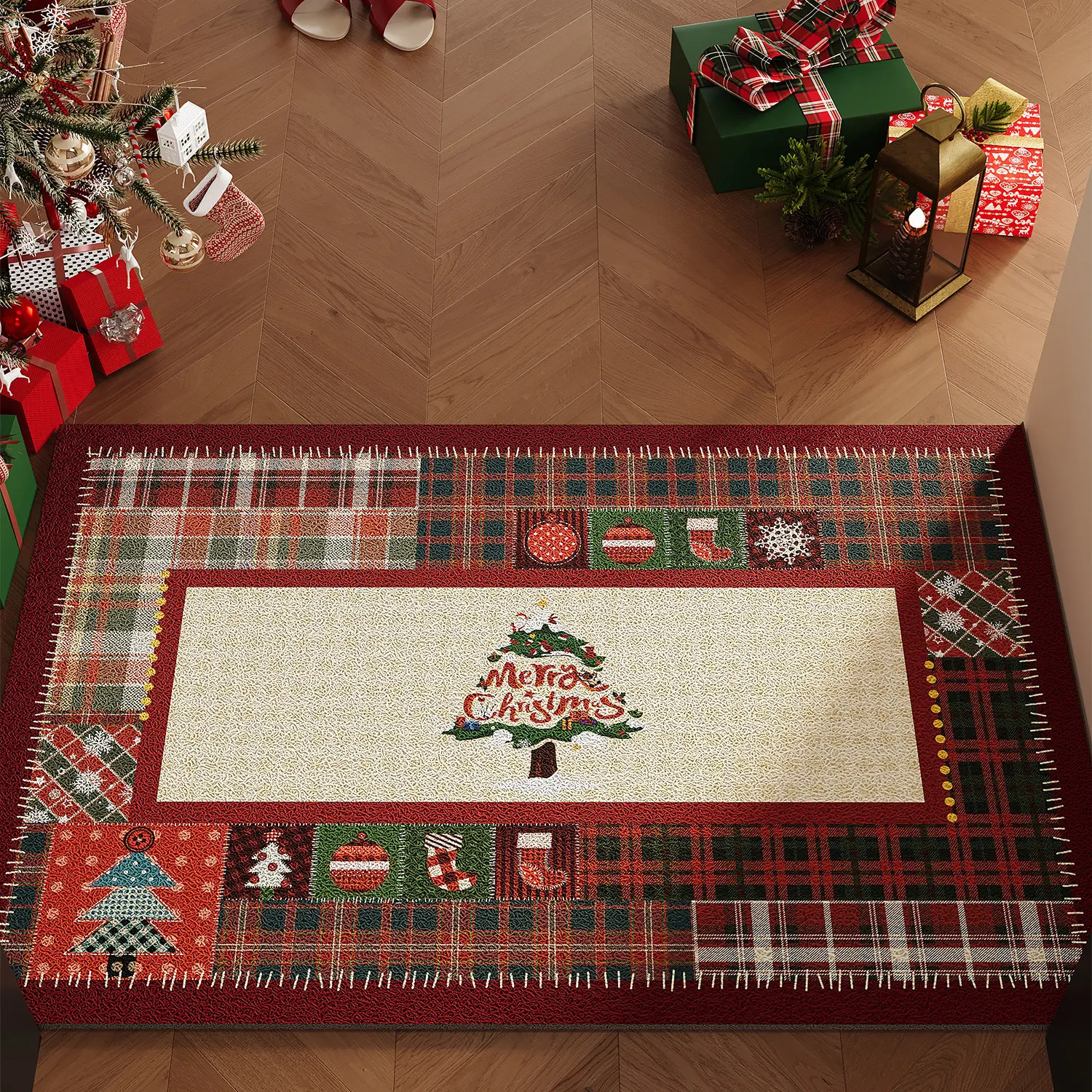 Christmas Gnome PVC Wire Loop Doormat Non Slip Dirt Resistant Front Door Mat, Entryway Porch Rug Xmas Holiday Home Decor