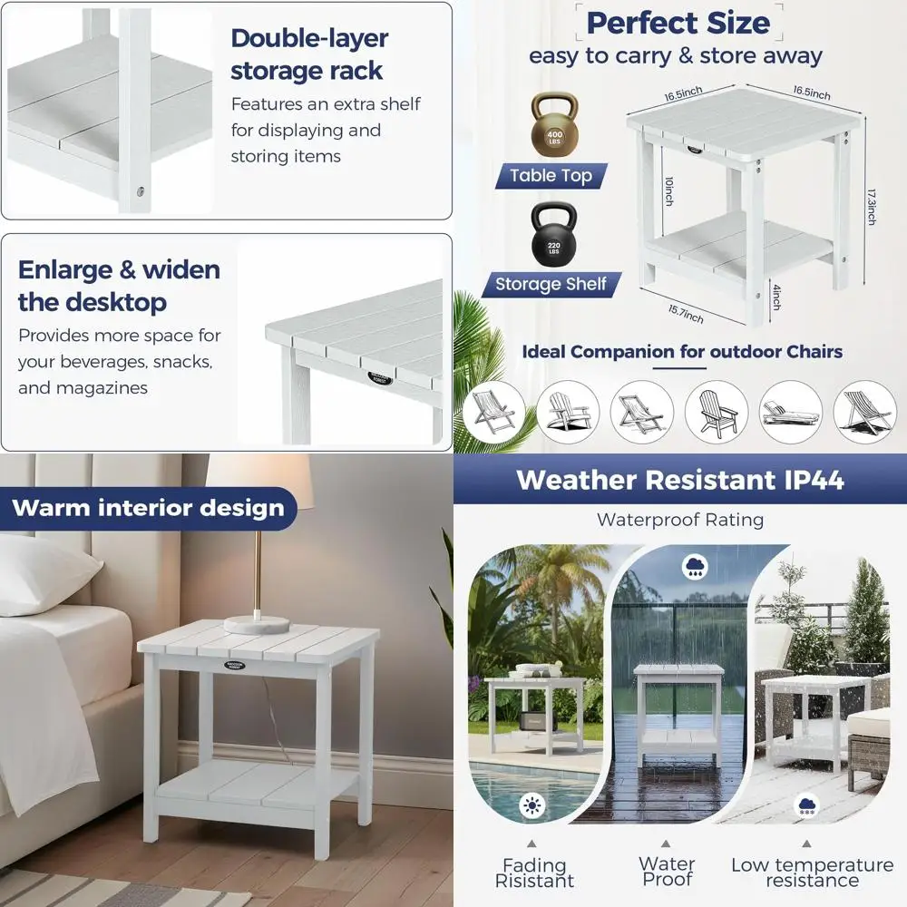 

Weather-Resistant 2-Tier Adirondack Outdoor Side Table with Wooden Texture, Suitable for Patio, Garden, Porch, Pool, Beach, Easy