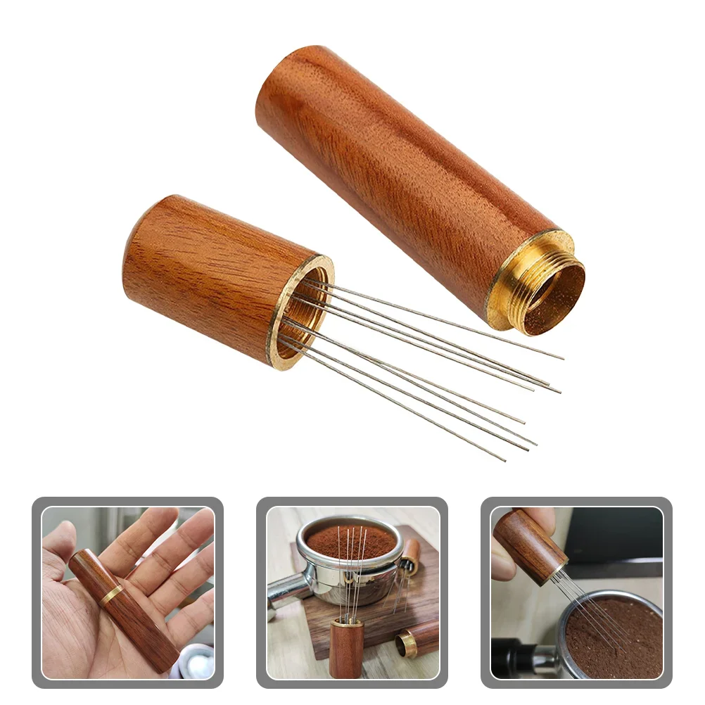 Stainless Steel 2PCS Coffee Cloth Powder Needle Concentrate Espresso Machine Espreso Wooden Distribution Tool Stirrer