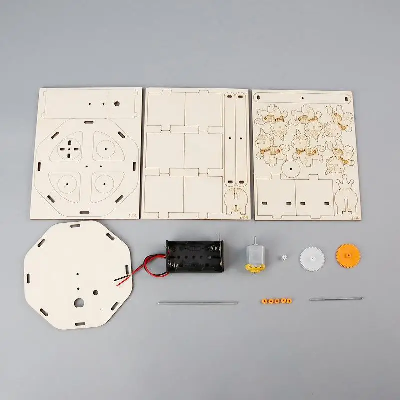 【BS】DIY Wooden Carousel STEM Kit Easy Assembly Cute Design Perfect For Kids Science Projects School Home Play