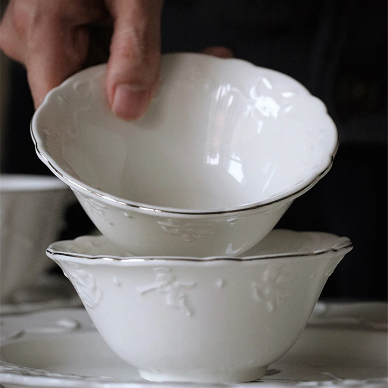 Ceramic Cup and Saucer White Embossed Angel Handmade Coffee Cup Saucer Oval Plate French Elegant Tableware Fruit Dessert Bowl