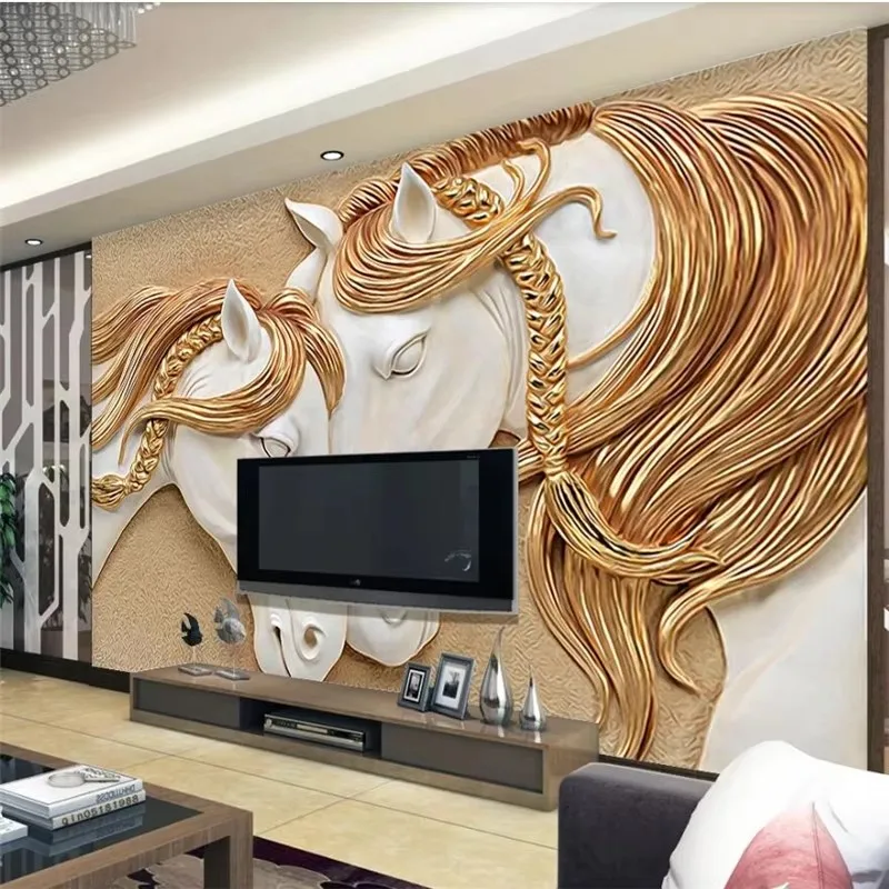 Custom wallpaper 3d mural papel de parede embossed horse 8d обои living room bedroom Decorative paintings wallpapers home decor