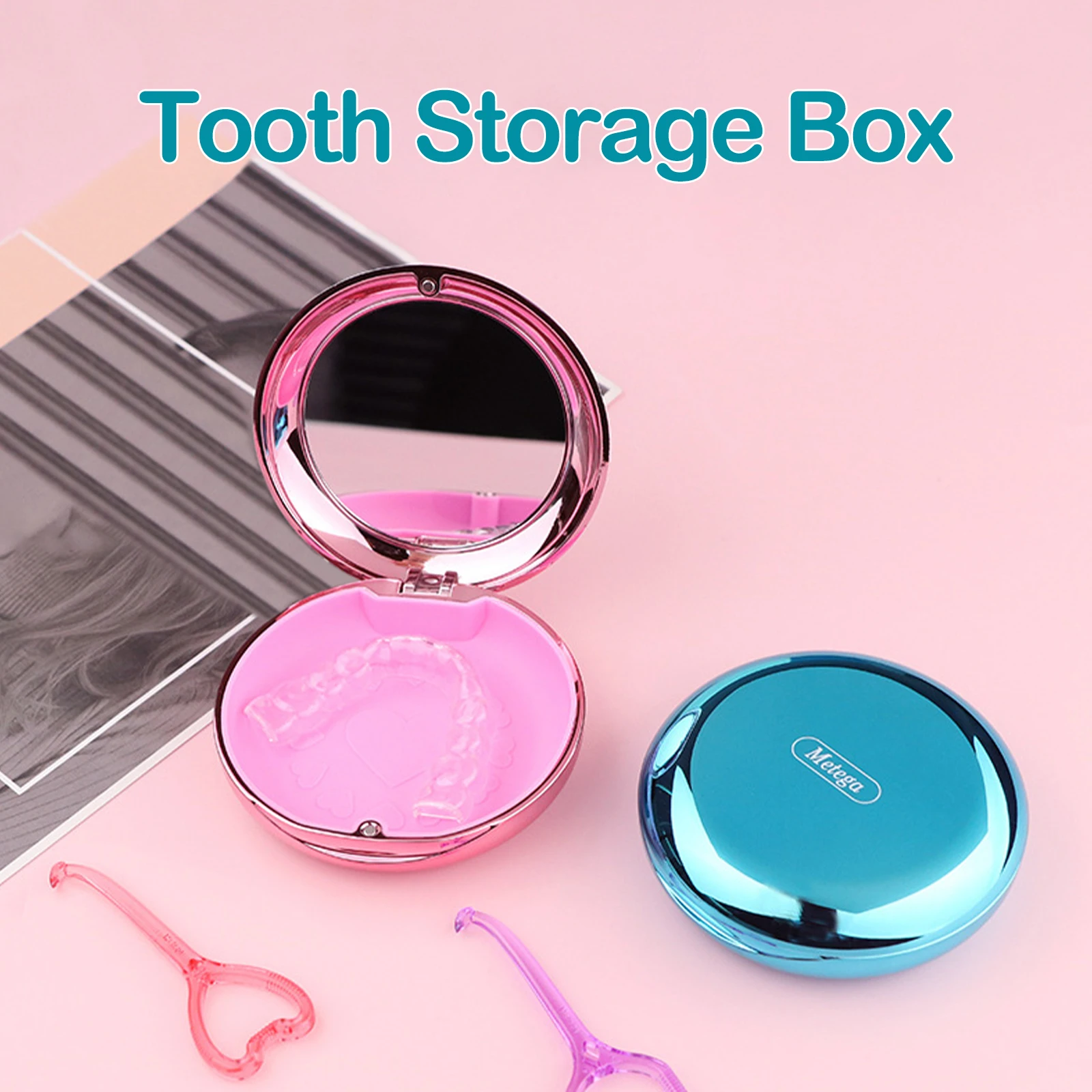 Portable Retainer Case with Mirror with Aligner Remover Tool Mouth Guard Case Silicone Liner Waterproof Dustproof Protection