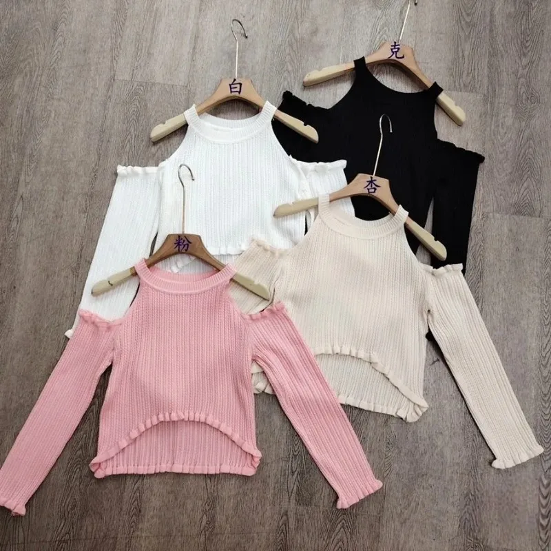 Women's Autumn Winter Tops Sweater Shoulder Knit Commuter Pure Color Design Retro Niche Thin Fashion Brand Simple Advanced Soft 5