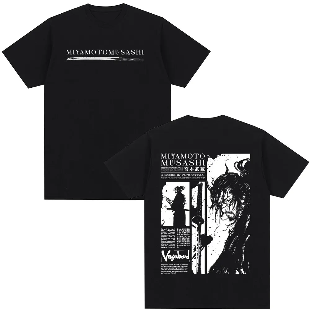 Anime Vagabond Miyamoto Musashi Manga T-shirts Men Women Clothing Casual 100% Cotton Short Sleeve Oversized T Shirts Streetwear