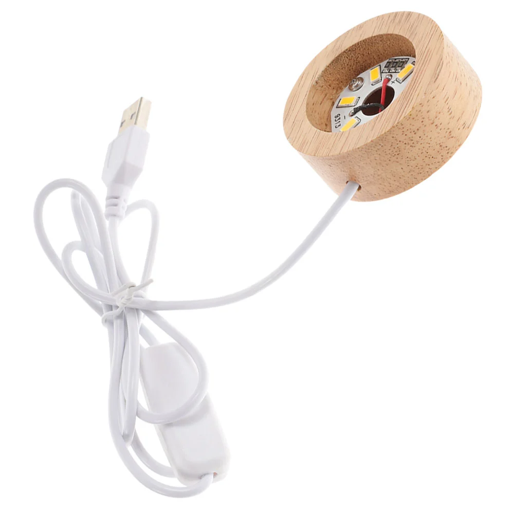 Wood Lamp Base 6cm Wide 2cm Thick LED Light Base for Crystal Glass Display Round Rack Warm Glow Night Light