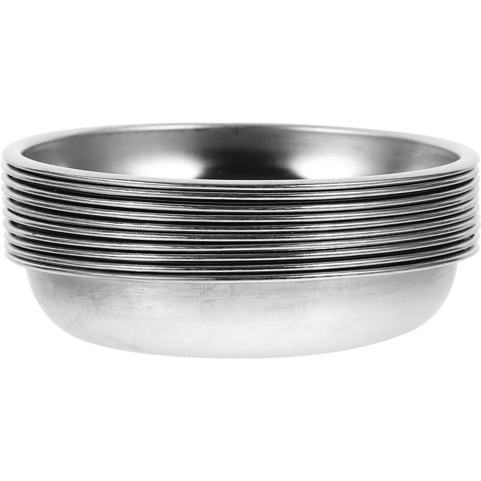 

DECHOUS 10 Pcs 8cm Stainless Steel Sushi Sauce Dishes Round Mini Condiment Bowls Appetizer Plates Silver