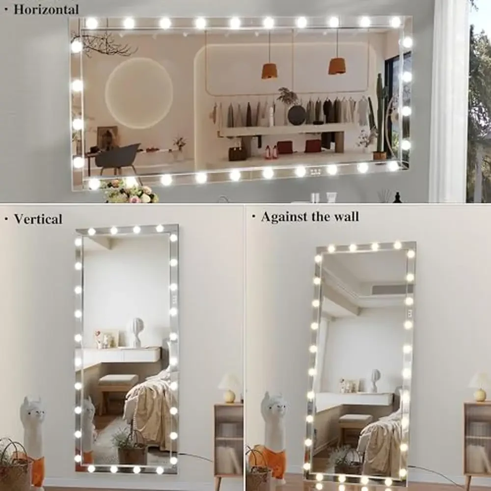 Large Full Length Mirror with 28 LED Lights Makeup and Dressing 72 x 36 Inch Free Standing Floor Mirror with 3 Color Modes and