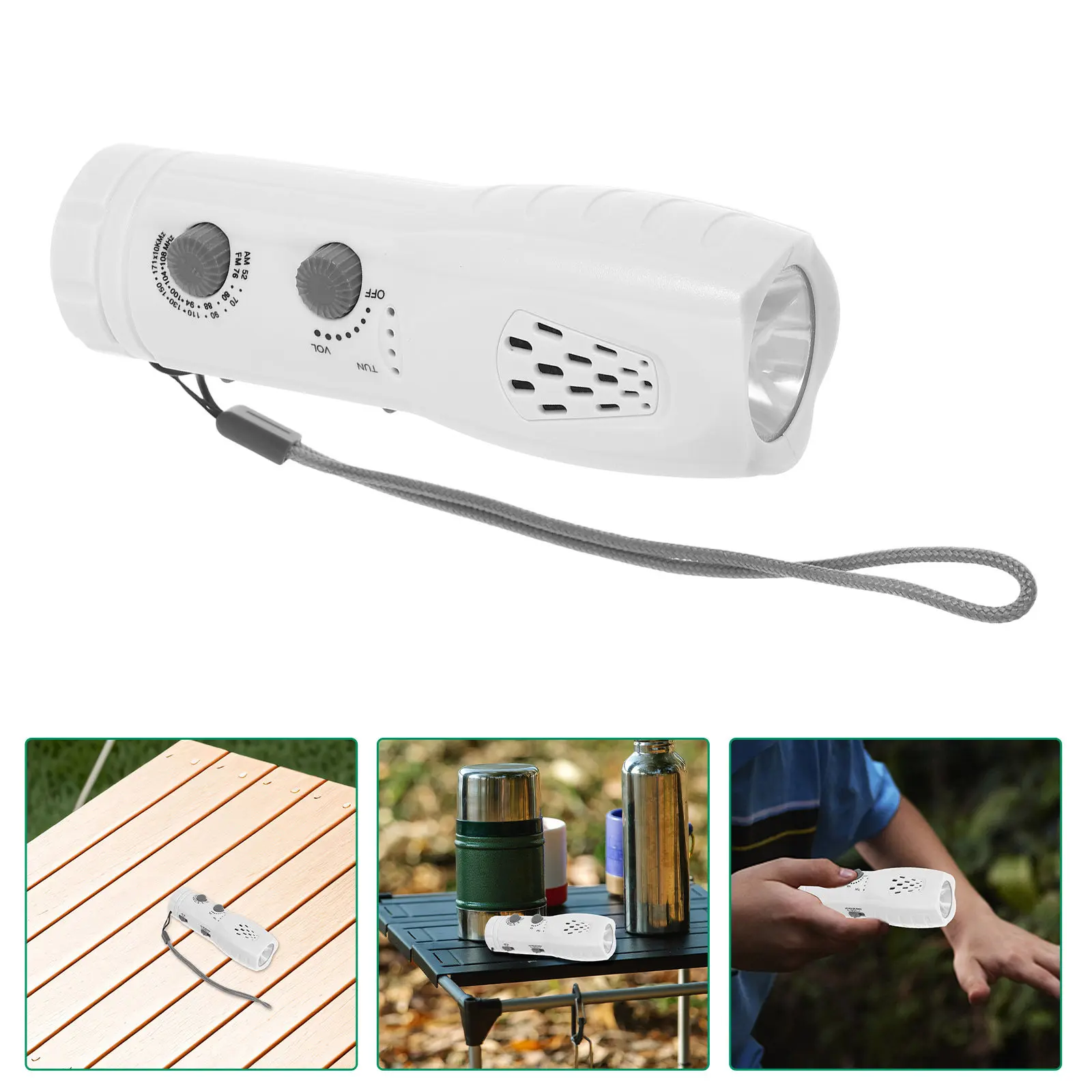 コンパクトな多機能懐中電灯、手回しラジオ、緊急ライト、アラーム付き、アウトドアサバイバルや停電時用