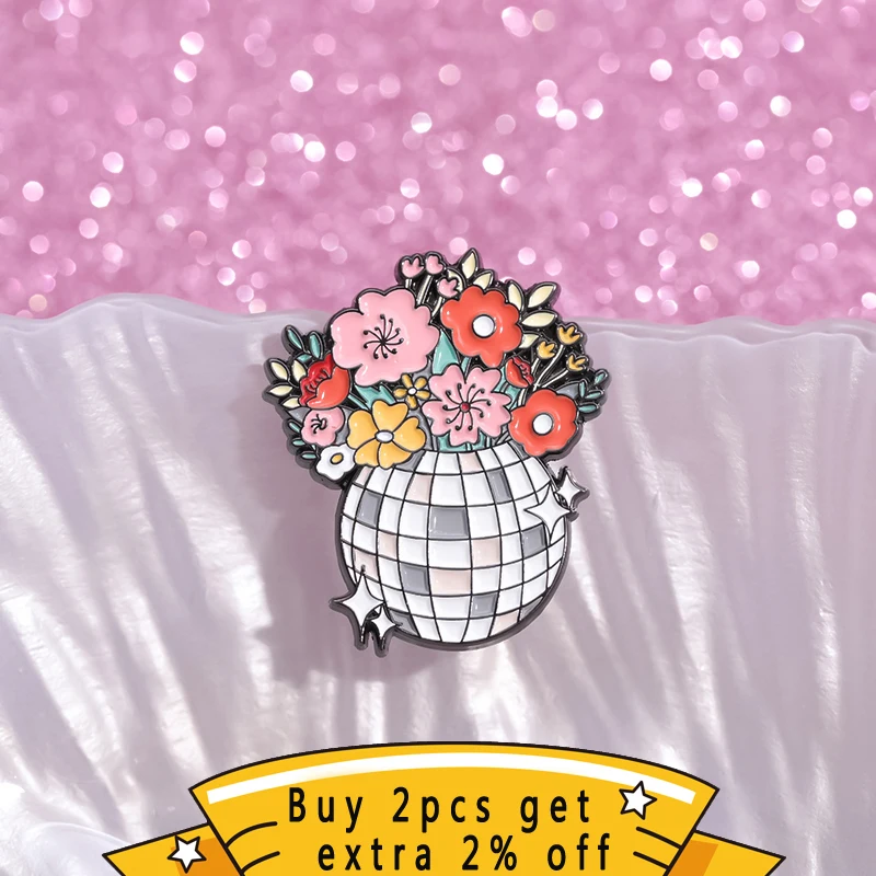 زهرة ديسكو الساطع الكرة المينا دبابيس باقة مخصصة من الزهور الموسيقى دبابيس التلبيب شارات مجوهرات هدية لمحبي الأصدقاء