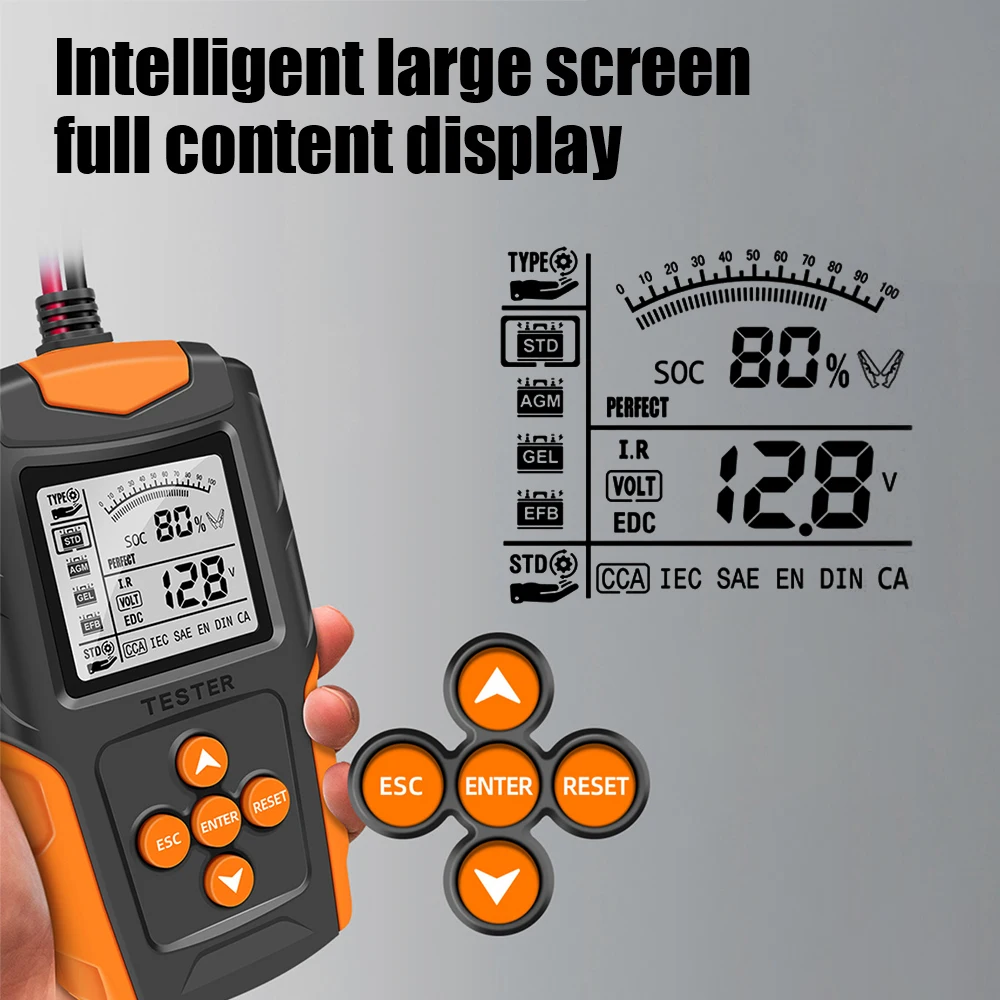 Cranking Charging Tool Auto Diagnostic Tools Battery Analyzer Car Battery Tester 12V 24V For Wet/GEL/Lead-acid Battery CCA