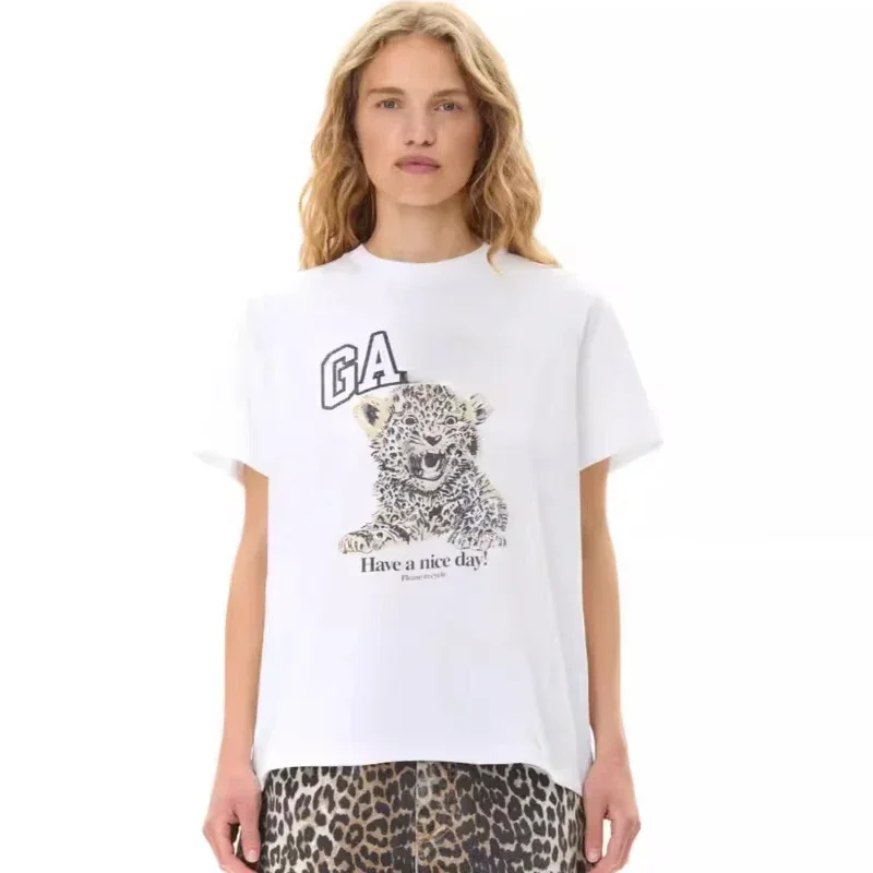 2024 Summer New T-Shirt With Leopard print For Women GA brand-Loose Round Neck Short Sleeve For Casual Chic Streetwear Cartoon