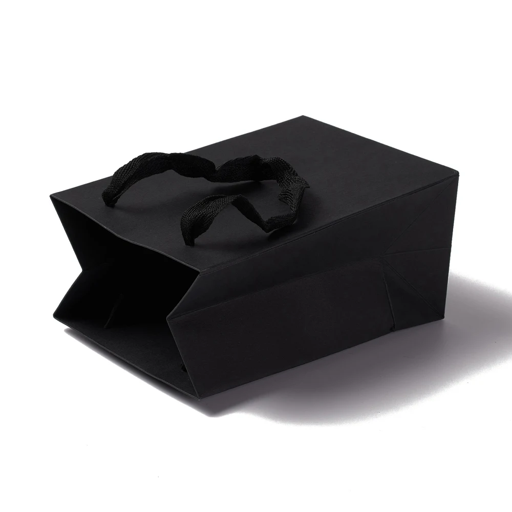 12/20pcs Rectangle Kraft Paper Pouches Gift Shopping Bags with Ribbon Handles Bag 3 Size Choose Black/Pink/Prussian Blue