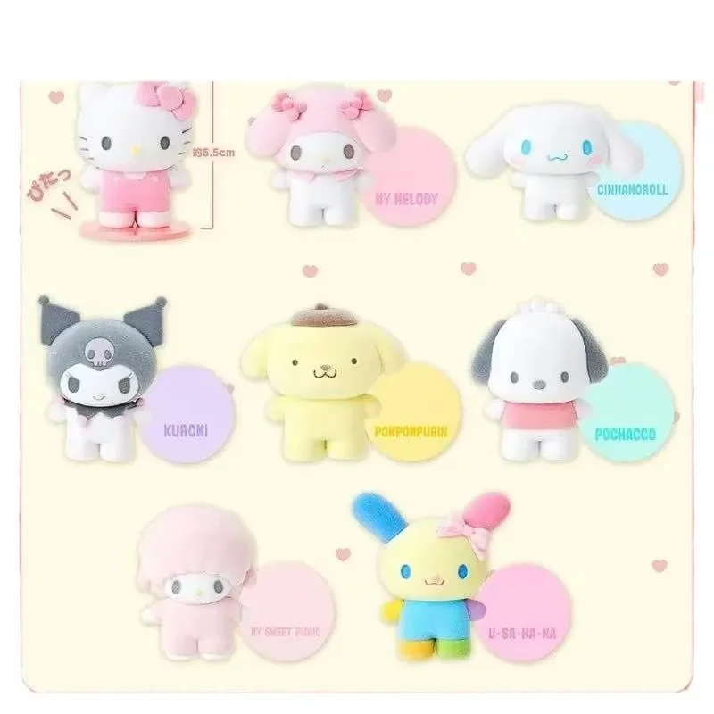 Sanrio Floccaggio Bambola Magnetica Modellazione Ornamento Hello Kitty Kuromi Scatola Cieca Nuova Figura Anime Bambola Personalizzata Giocattolo Kawaii Regalo per Bambini