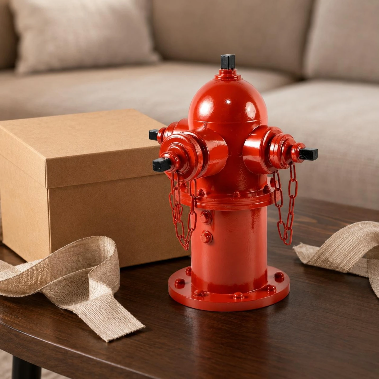 Red Fire Hydrant Ornament Iron Art House Decoration Eye-catching Desk Centerpiece Unique Industrial Decor for Shelf or Office