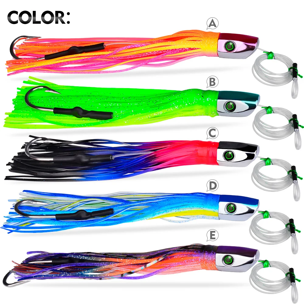 PROBEROS 1pc 85g102g 119g Resin Head Octopus Soft Skirt Lure Deep Sea Boat Fishing Big Trolling Bait for Tuna Wahoo Fast Sinking view 3
