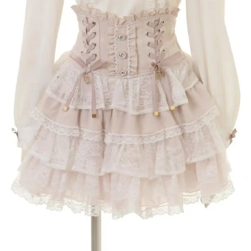 

Bow Dresses Y2K Lizzisa Landmine Soft Girl Japan Sweet And Cute Lace Bow Ruffle Half Skirt A-line Medium Waist Short Skirt New