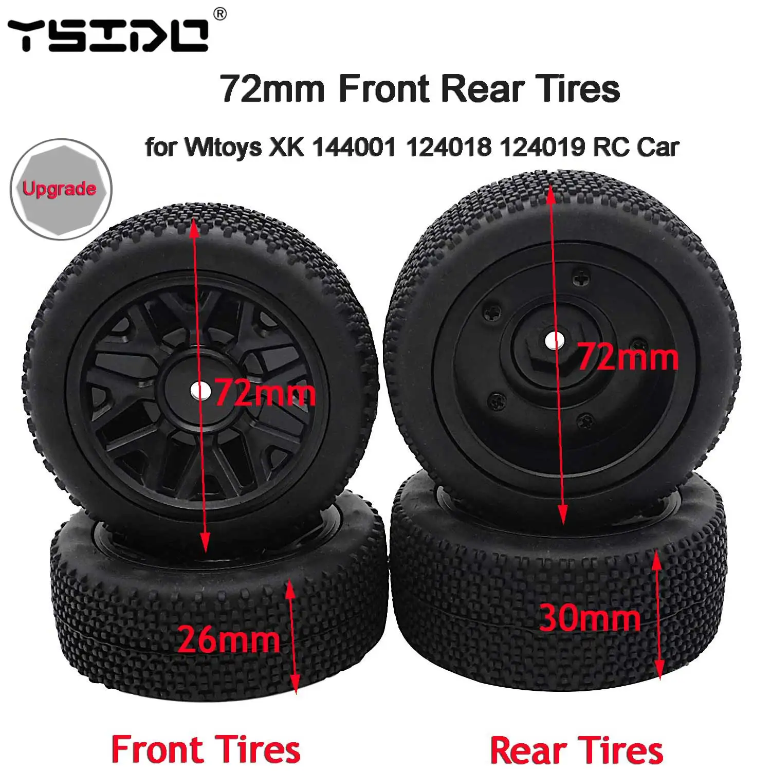 Upgrade RC Car Wheels and Tires 72mm Skidproof Tyres for Wltoys XK 144001 124018 124019 124017 124016 1/12 1/14 RC Off-Road Car