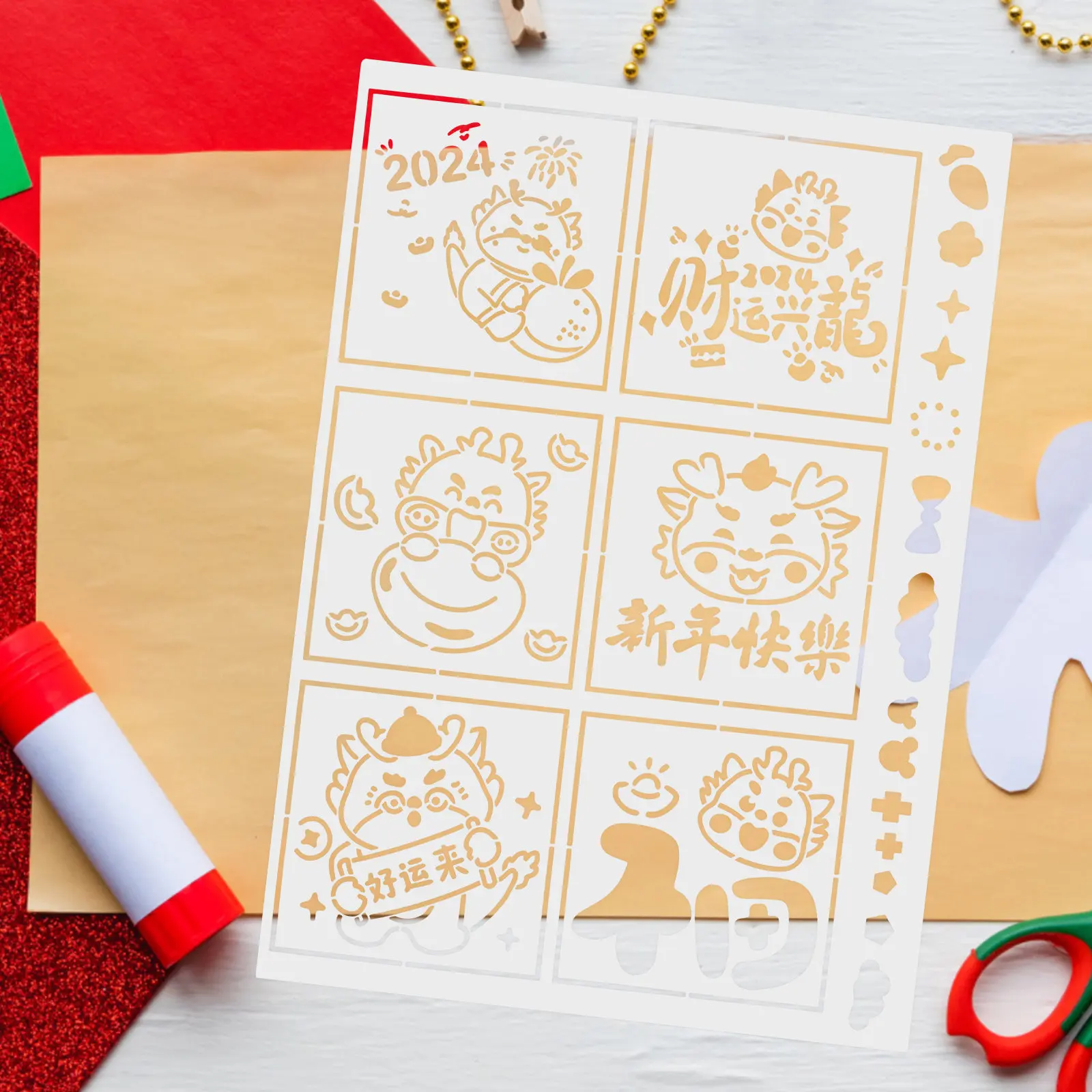 New Year Painting Stencil Template Reusable Pet Crafts Drawing Mold for DIY Scrapbooking Planner Gift Making Art Painting