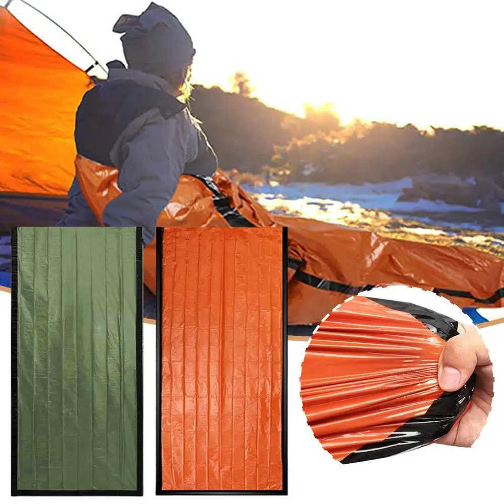 Outdoor Emergency Sleeping Bag PE Aluminum Film Warm Windproof Waterproof Portable Survival Sleeping Bag For Camping Hiking U7O1