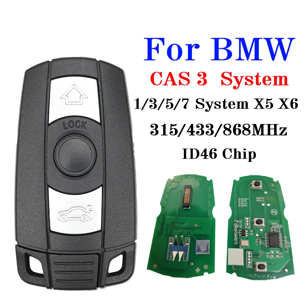 Ly Remote Key Fob For BMW CAS3 1/3/5/7 Series X5 X6 E60 E61 E70 E71 E87 E90 Z4 315LP 315MHz 433MHz 868MHz 46 Chip CAS3 System