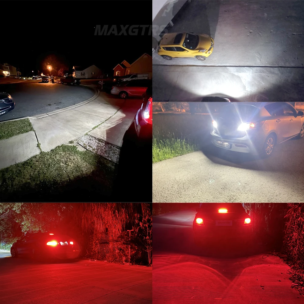 2x T20 LED 7443 W21/5W Led Bulbs BAY15D 7440 W21/5W Brake Parking Lamps 1157 Daytime Running Light Canbus No Error 6500K Red view 6